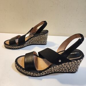Adrienne Vittadini Bandelle wedge sandal in black with a woven espadrille heel 7